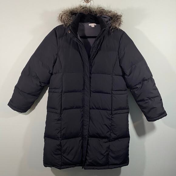 Garnet Hill Women's Black Insulated Puffer Full Zip Hooded Down Jacket Size 6 - Picture 1 of 10